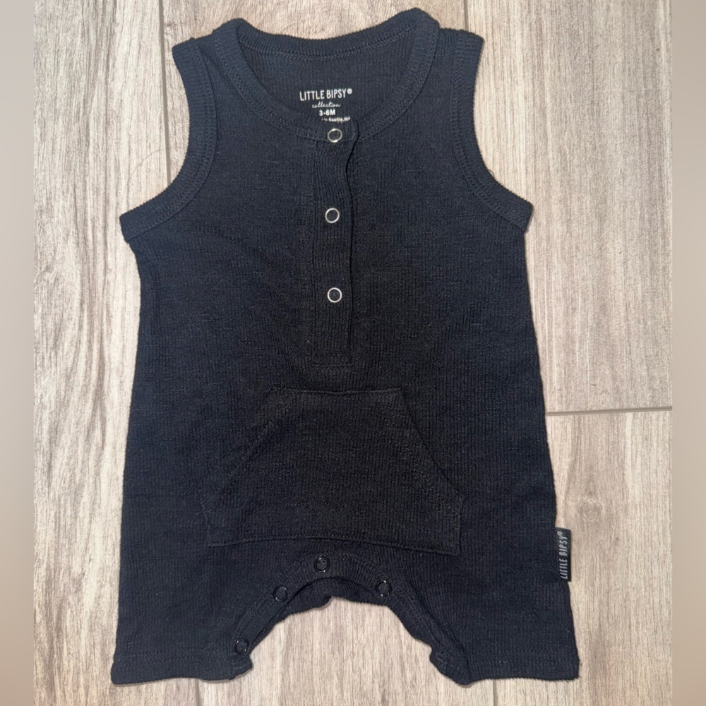 Little Bipsy black ribbed Sleeveless Romper